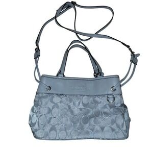 Y2K Coach Silver Jacquard Monogram Leather Trim Crossbody Handbag Purse